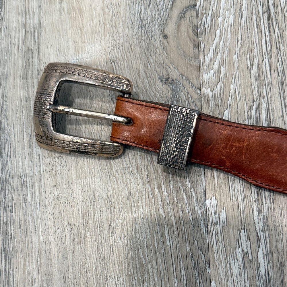 Vintage Onyx by Brighton Brown Leather Belt with Silver Buckle sz 38